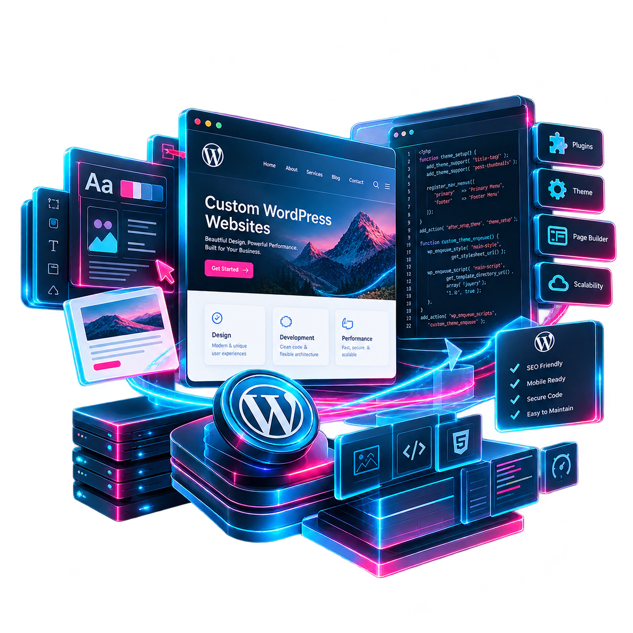 Neon WordPress Web Development Hub